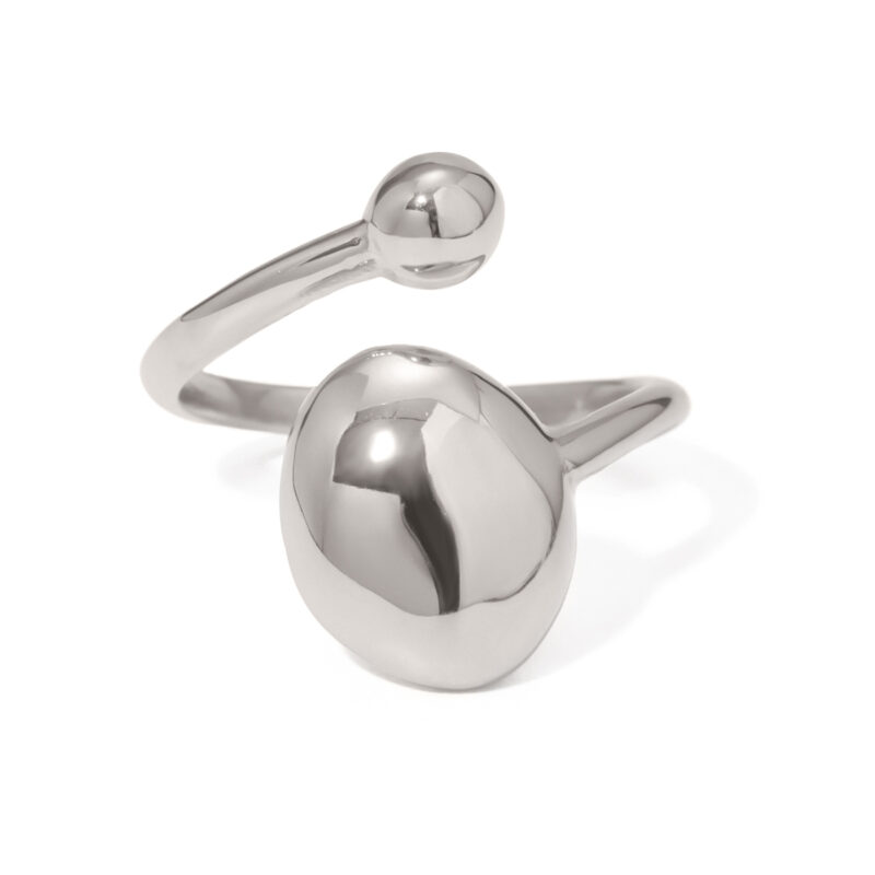 J&D Simple Design Stainless Steel 18K Gold Plated Rings Asymmetric Oval Hemisphere Polished Open Rings