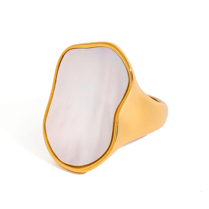 J&D Stylish Accessory 18k Gold PVD Plated Stainless Steel Unique White Shell Rings