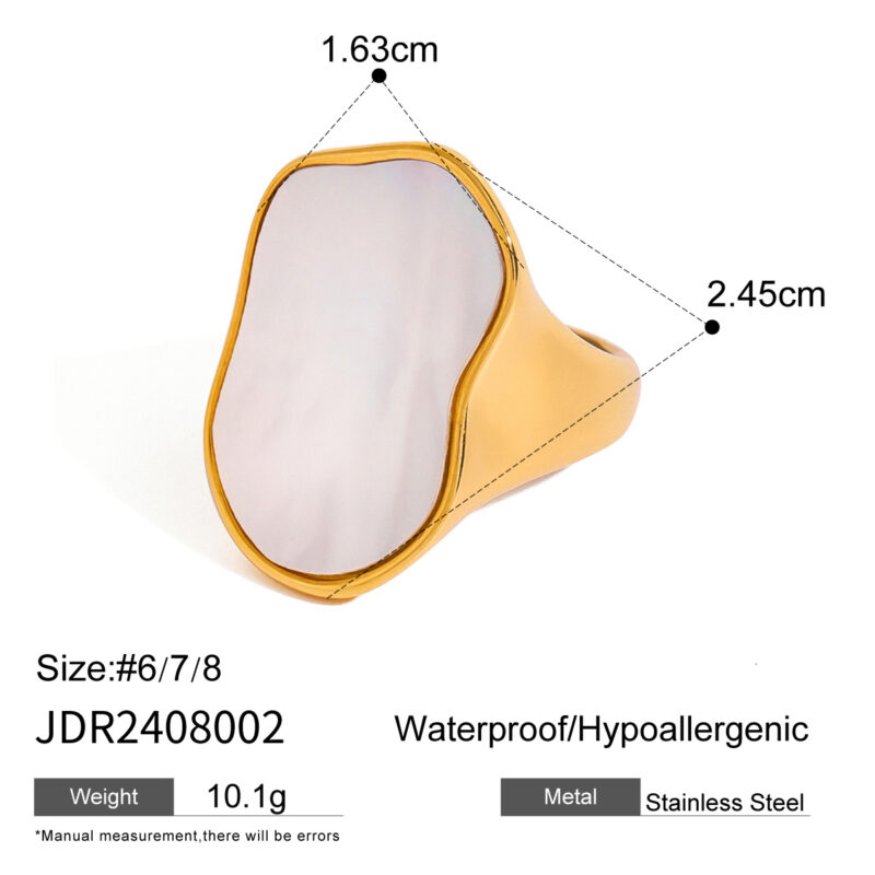 J&D Stylish Accessory 18k Gold PVD Plated Stainless Steel Unique White Shell Rings - Image 6