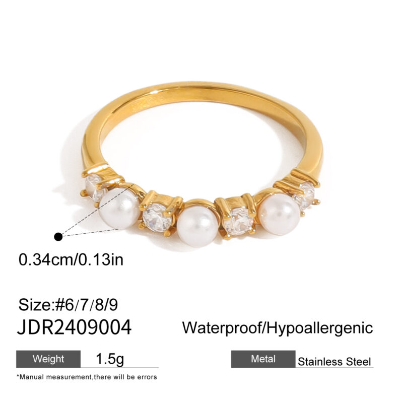 J&D Gold Plated Pearl Zircon Flower Rings Adjustable Stainless Steel Jewelry for Wedding Engagement Gift Trendy Style - Image 6