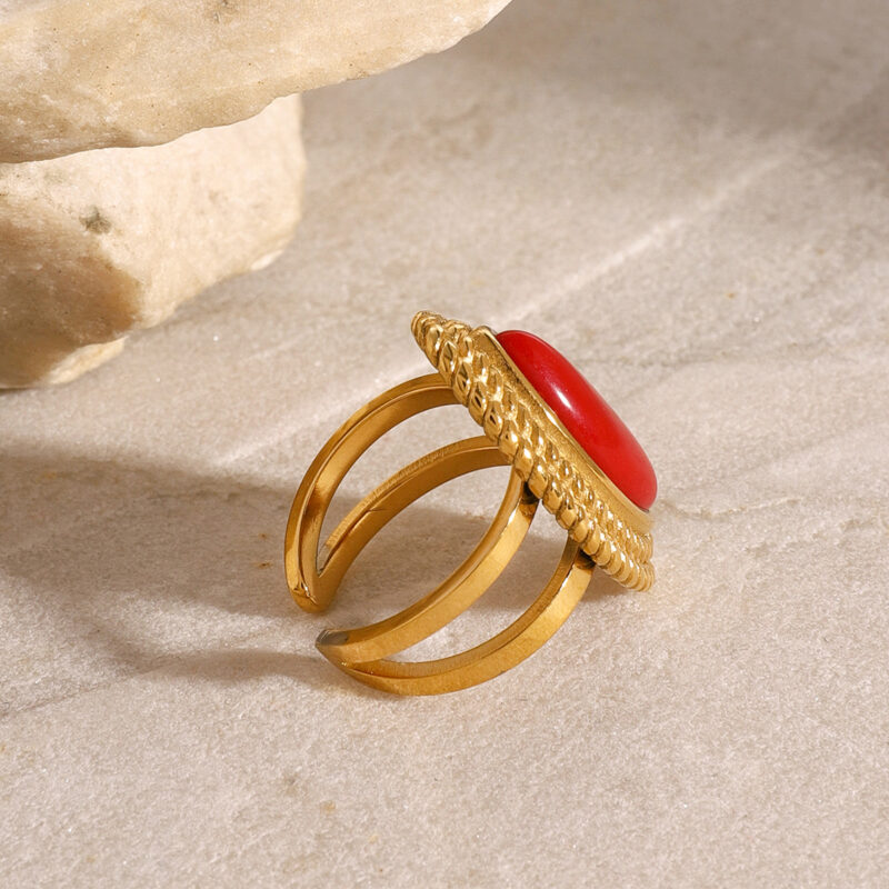 J&D Ocean Waterproof Designs Stainless Steel 18K Gold Rings Spiral Sun Starfish Red Agate Rings Set - Image 3