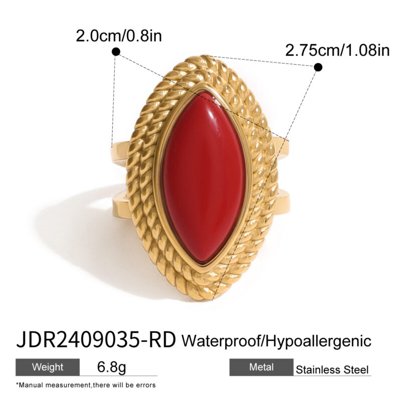 J&D Ocean Waterproof Designs Stainless Steel 18K Gold Rings Spiral Sun Starfish Red Agate Rings Set - Image 4