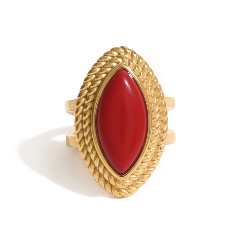 J&D Ocean Waterproof Designs Stainless Steel 18K Gold Rings Spiral Sun Starfish Red Agate Rings Set