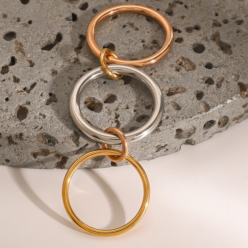 J&D 18k Gold Stainless Steel Interlocking Five Rings Dual-Tone Rose Gold Design Size 8 - Image 2