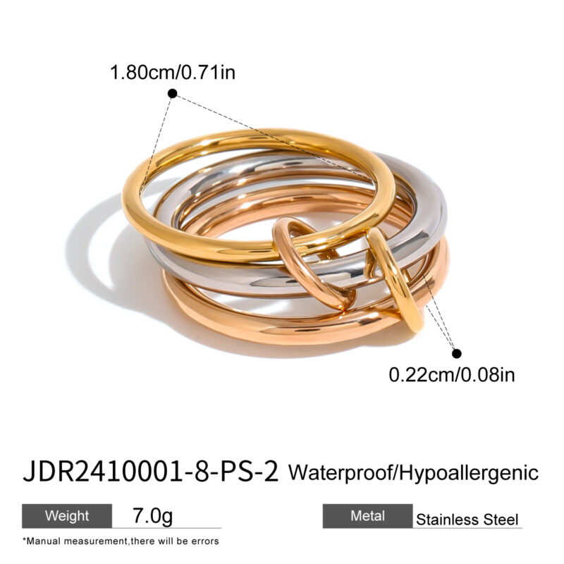 J&D 18k Gold Stainless Steel Interlocking Five Rings Dual-Tone Rose Gold Design Size 8 - Image 5