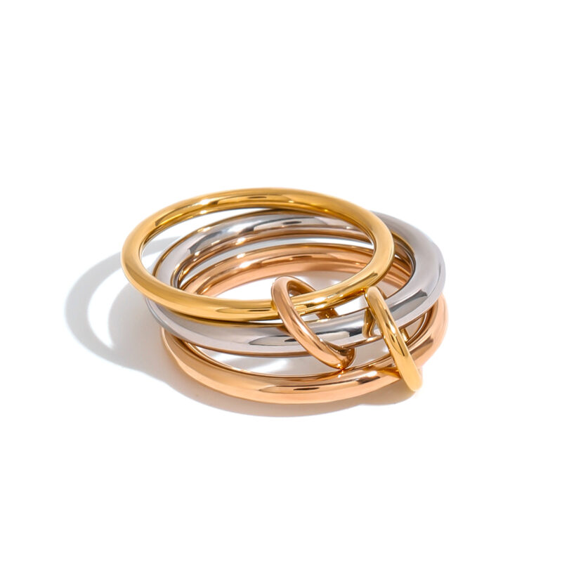 J&D 18k Gold Stainless Steel Interlocking Five Rings Dual-Tone Rose Gold Design Size 8