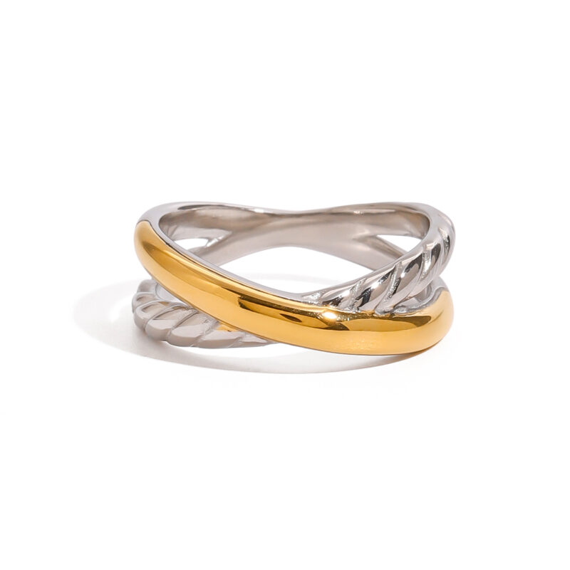 J&D Minimalist Design Jewelry Stainless Steel Rings for Women 18K Gold Plated Two Tone Cross Rings