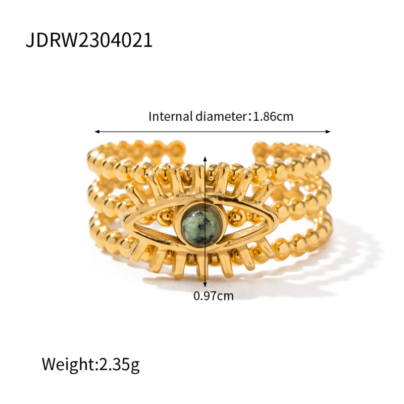 Multi Layers Devil's Eye African Pine Open Ring 18K PVD Gold Plated Stainless Steel Beads Ring for Women - Image 5