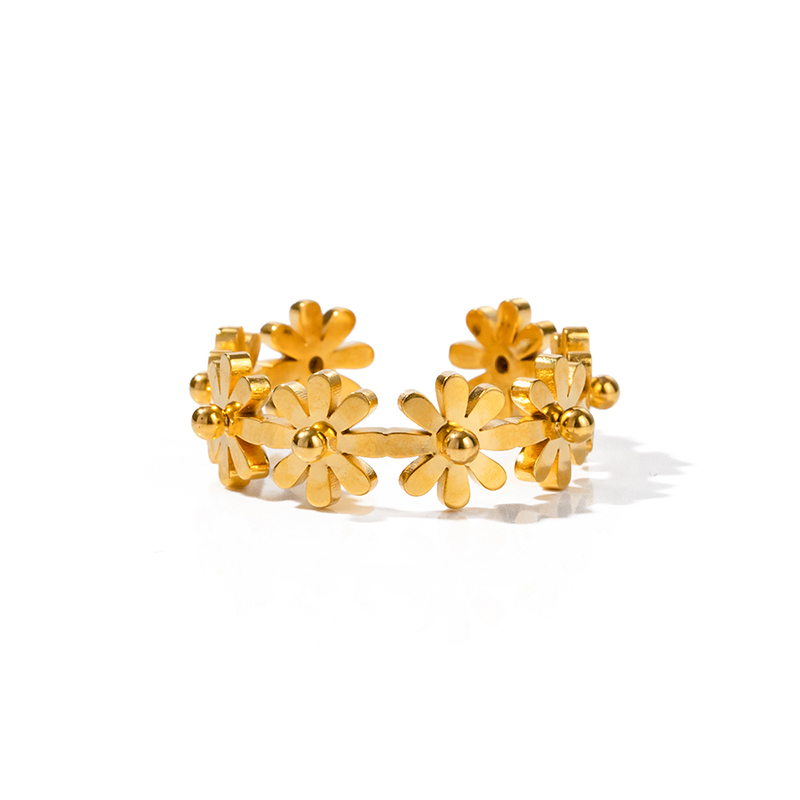 Summer Style Waterproof Flower Ring 18K Gold Plated Stainless Steel Daisy Flower Open Ring for Women