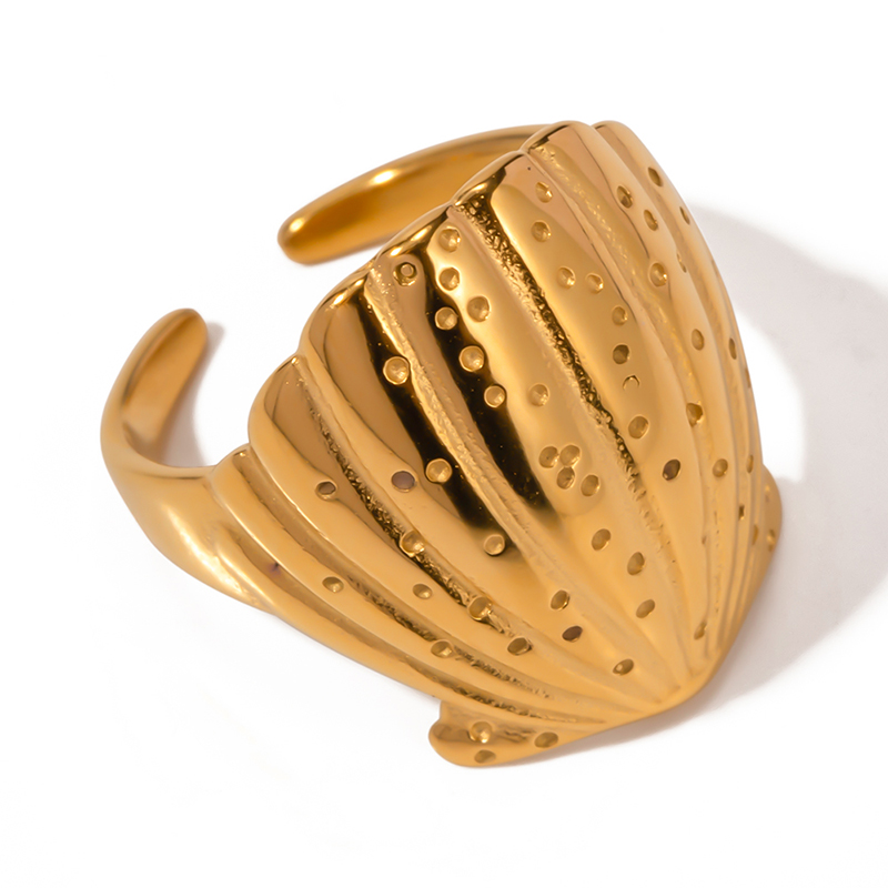 J&D Jewelry Waterproof 18K PVD Gold Plated Seashell Shape Ocean Series Stainless Steel Shell Opening Ring