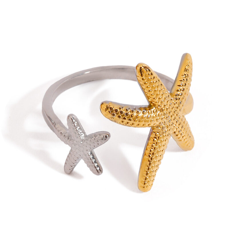 J&D Custom Fashion Personalized 18K PVD Gold Plated Stainless Steel Titanium Starfish Adjustable Rings