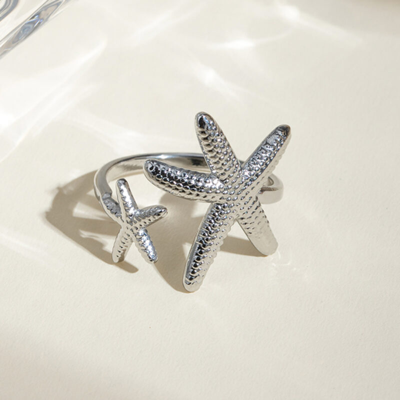 J&D 18K Real Gold Plated Tarnish Free Ocean Holiday Style Starfish Shell Open Rings - Image 2