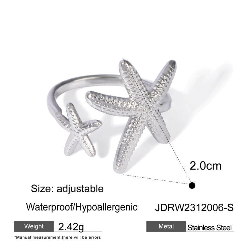 J&D 18K Real Gold Plated Tarnish Free Ocean Holiday Style Starfish Shell Open Rings - Image 4