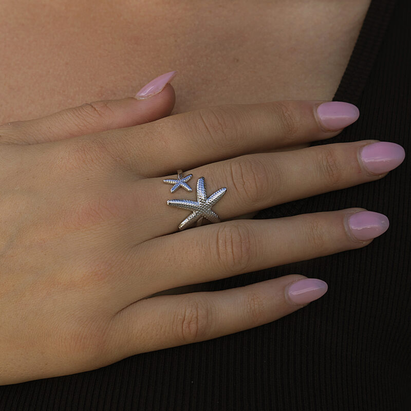 J&D 18K Real Gold Plated Tarnish Free Ocean Holiday Style Starfish Shell Open Rings - Image 3