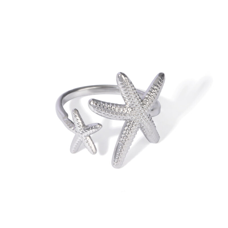 J&D 18K Real Gold Plated Tarnish Free Ocean Holiday Style Starfish Shell Open Rings