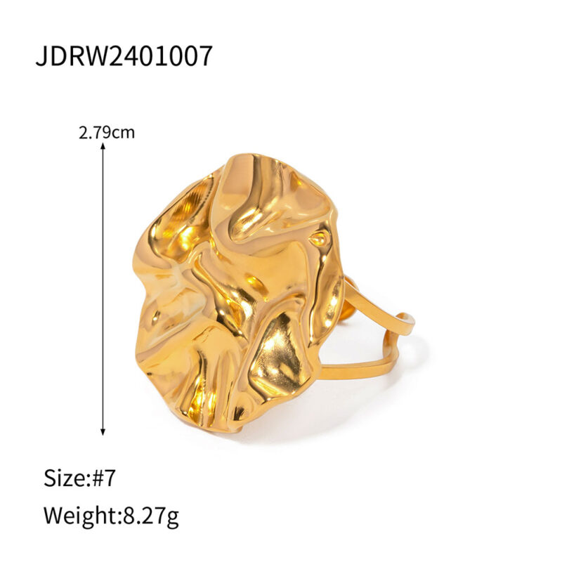 J&D Design Lave Opening Ring 18k PVD Gold Plated Stainless Steel Tarnish Free Round Irregular Open Ring for Women - Image 4