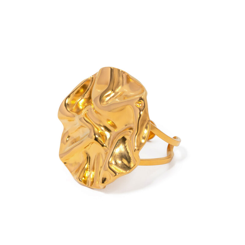 J&D Design Lave Opening Ring 18k PVD Gold Plated Stainless Steel Tarnish Free Round Irregular Open Ring for Women
