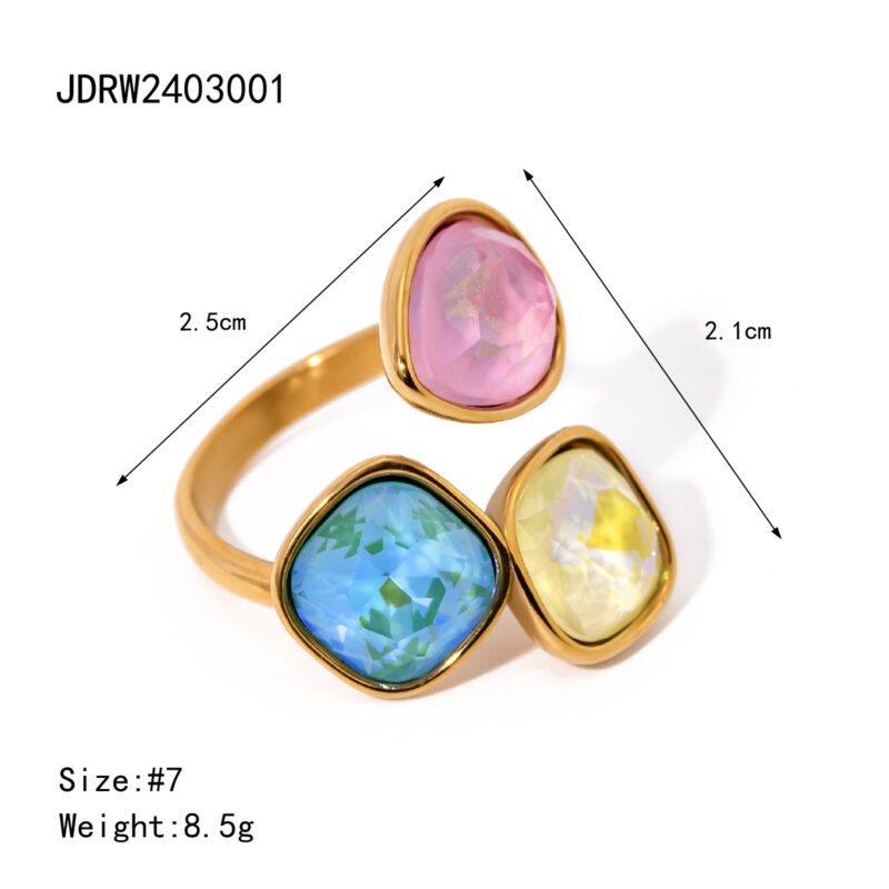 J&D Luxury Stainless Steel Gold Plated Rings Jewelry Women Multicoloured Cubic Zirconia Open Ring - Image 5