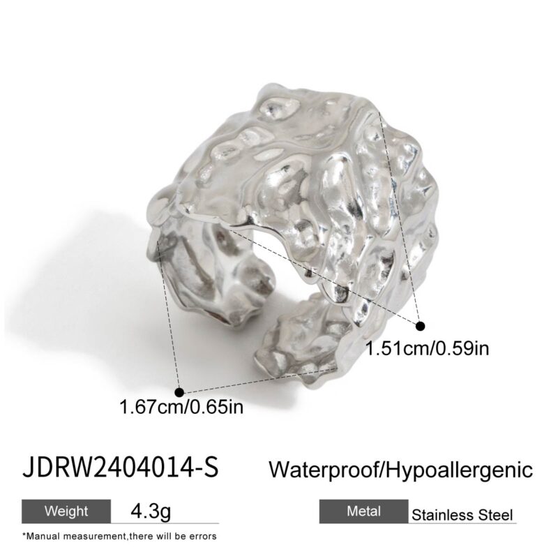J&D Minimalist Stainless Steel Rippled Adjustable Open Ring Irregular Abstract Line Waterproof Ring Set Jewelry for Women - Image 5