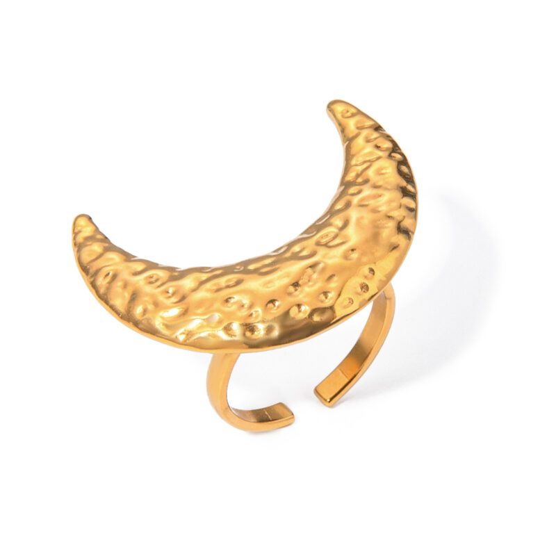 J&D Chunky Luxury Stainless Steel 18K Gold Plated Big Baroque Pearl Moon Sun Floral Irregular Rings