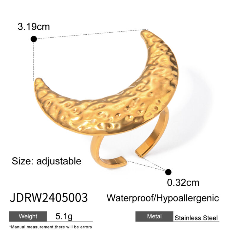 J&D Chunky Luxury Stainless Steel 18K Gold Plated Big Baroque Pearl Moon Sun Floral Irregular Rings - Image 4