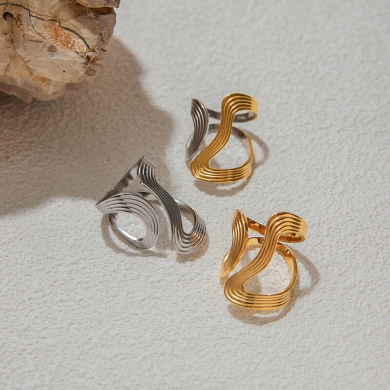 J&D Luxury Chunky Stainless Steel 18K Gold Rings Layered Two Tone Water Drop Zircon Rings - Image 5