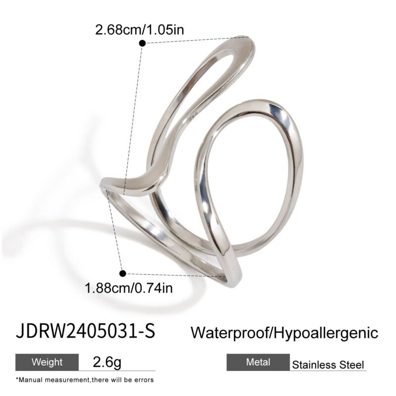 J&D Tarnish Free Jewelry Hypoallergenic Stainless Steel 18k Gold Plated Silver Color Two Tone Irregular Open Rings - Image 6