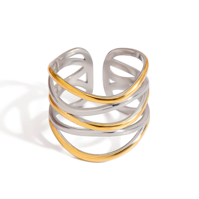 J&D Tarnish Free Jewelry Hypoallergenic Stainless Steel 18k Gold Plated Silver Color Two Tone Irregular Open Rings