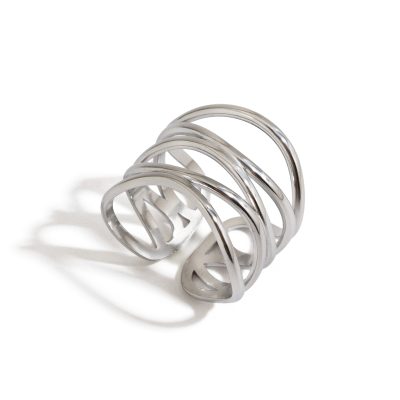 J&D Minimalist Stainless Steel Rippled Adjustable Open Ring Irregular Abstract Line Waterproof Ring Set Jewelry for Women