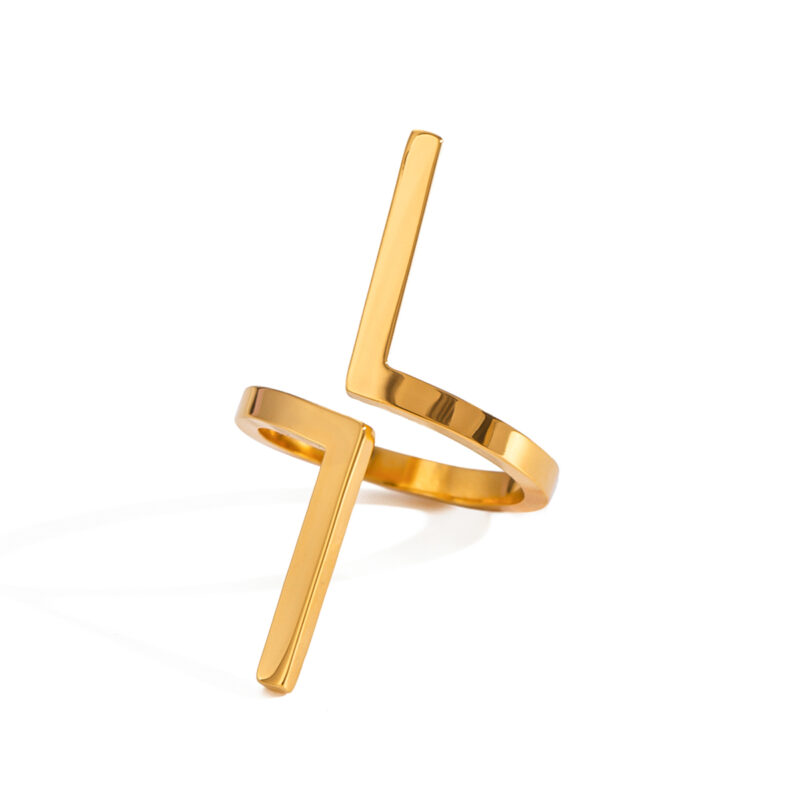 J&D Minimalist Women Jewelry 18K Gold Plated Stainless Steel Exaggerated Geometric Open Adjustable Ring