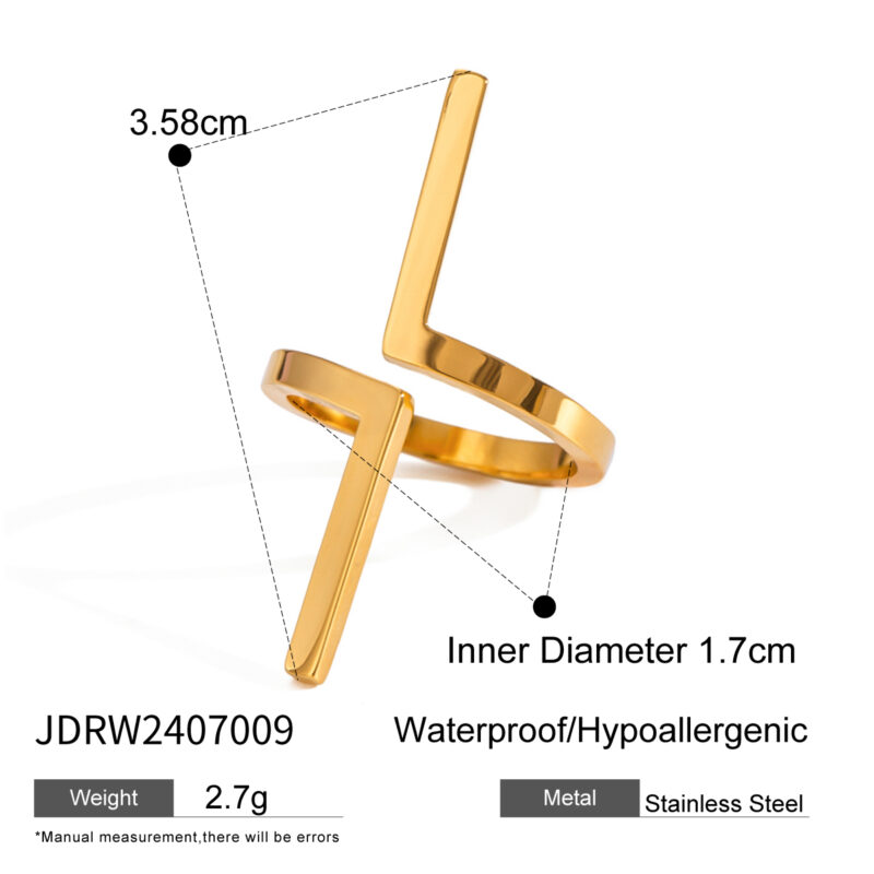 J&D Minimalist Women Jewelry 18K Gold Plated Stainless Steel Exaggerated Geometric Open Adjustable Ring - Image 5