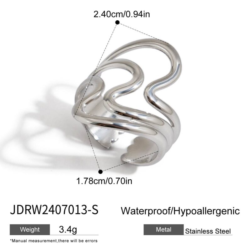 J&D Tarnish Free Jewelry Hypoallergenic Stainless Steel 18k Gold Plated Silver Color Two Tone Irregular Open Rings - Image 4