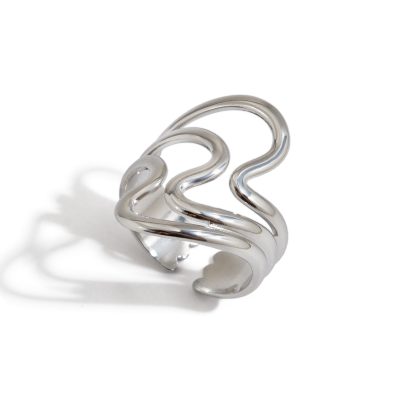 J&D Tarnish Free Jewelry Hypoallergenic Stainless Steel 18k Gold Plated Silver Color Two Tone Irregular Open Rings