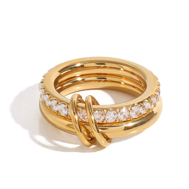 J&D Stainless Steel 18K PVD Gold Plating Smooth Twins Multi Wearing Interlocking CZ Magic Ring