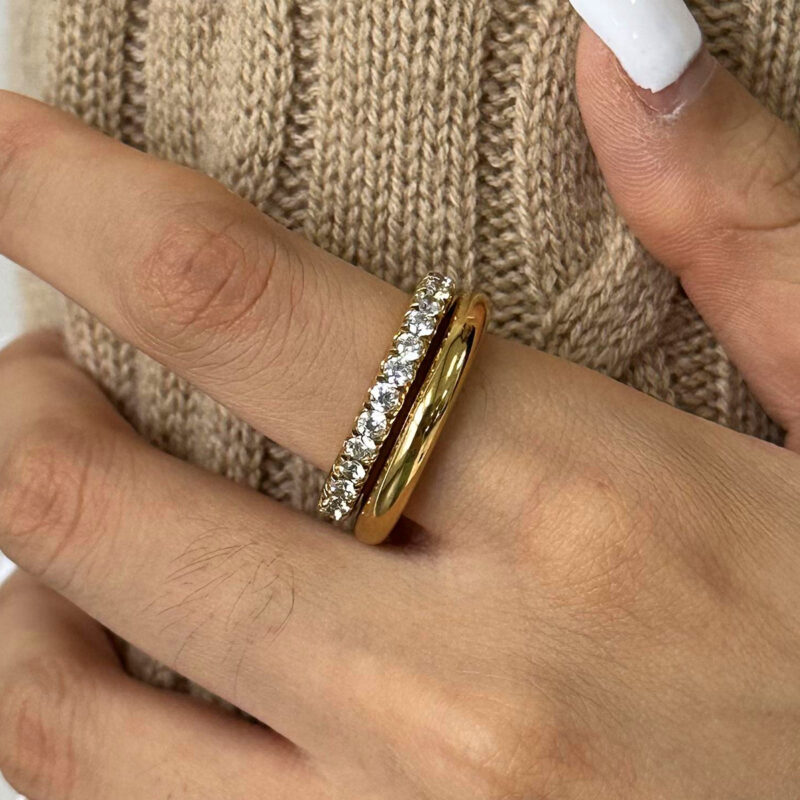 J&D Stainless Steel 18K PVD Gold Plating Smooth Twins Multi Wearing Interlocking CZ Magic Ring - Image 3