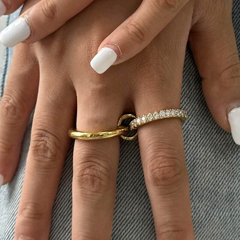 J&D Stainless Steel 18K PVD Gold Plating Smooth Twins Multi Wearing Interlocking CZ Magic Ring - Image 6