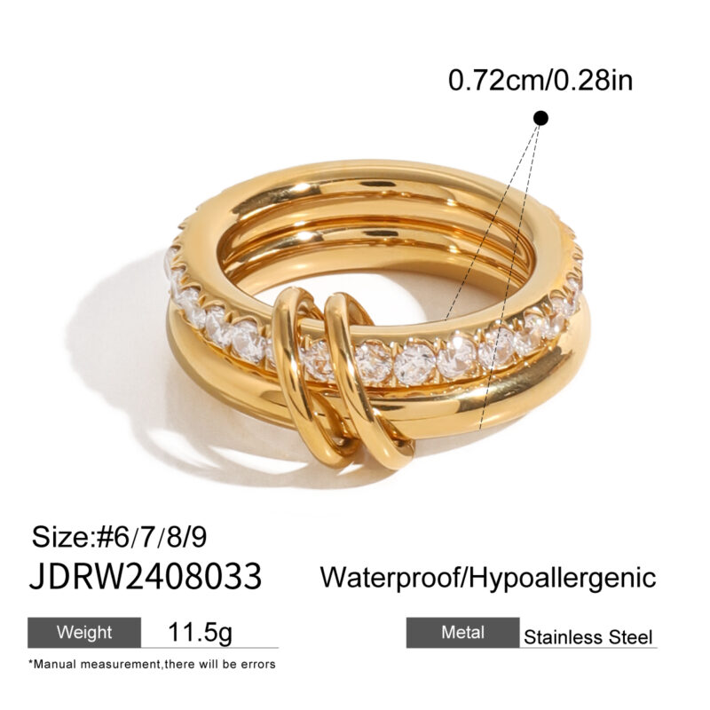 J&D Stainless Steel 18K PVD Gold Plating Smooth Twins Multi Wearing Interlocking CZ Magic Ring - Image 7