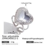 Adjustable Open Ring - Steel Color Stainless Steel with Floral Heart Photo Box, Fashion Jewelry Gift for Women