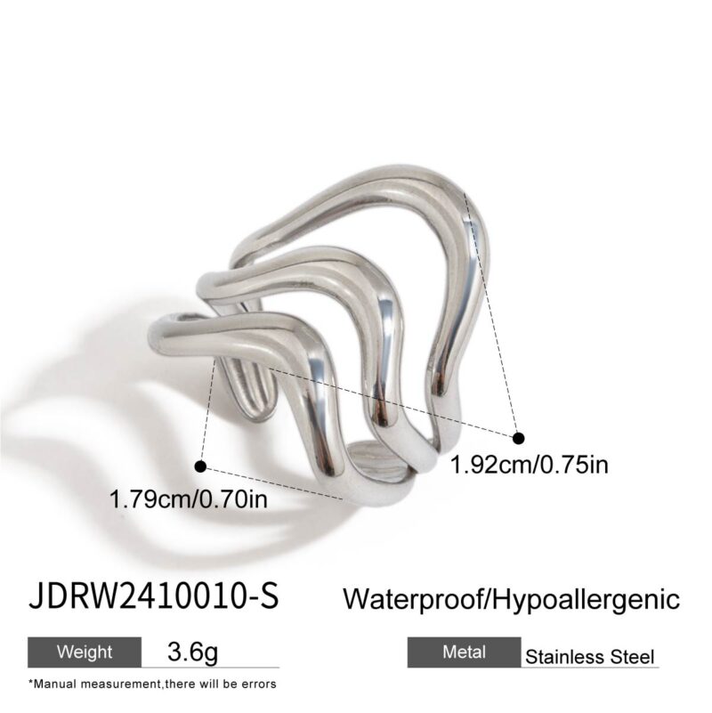 J&D Tarnish Free Jewelry Hypoallergenic Stainless Steel 18k Gold Plated Silver Color Two Tone Irregular Open Rings - Image 5