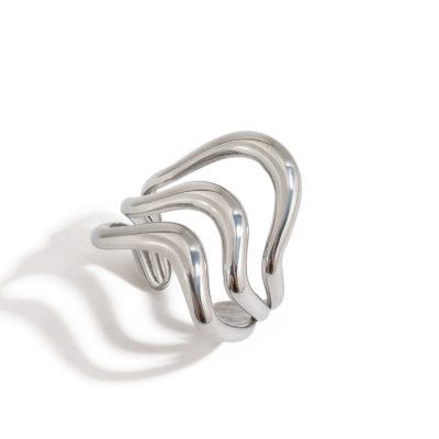 J&D Tarnish Free Jewelry Hypoallergenic Stainless Steel 18k Gold Plated Silver Color Two Tone Irregular Open Rings