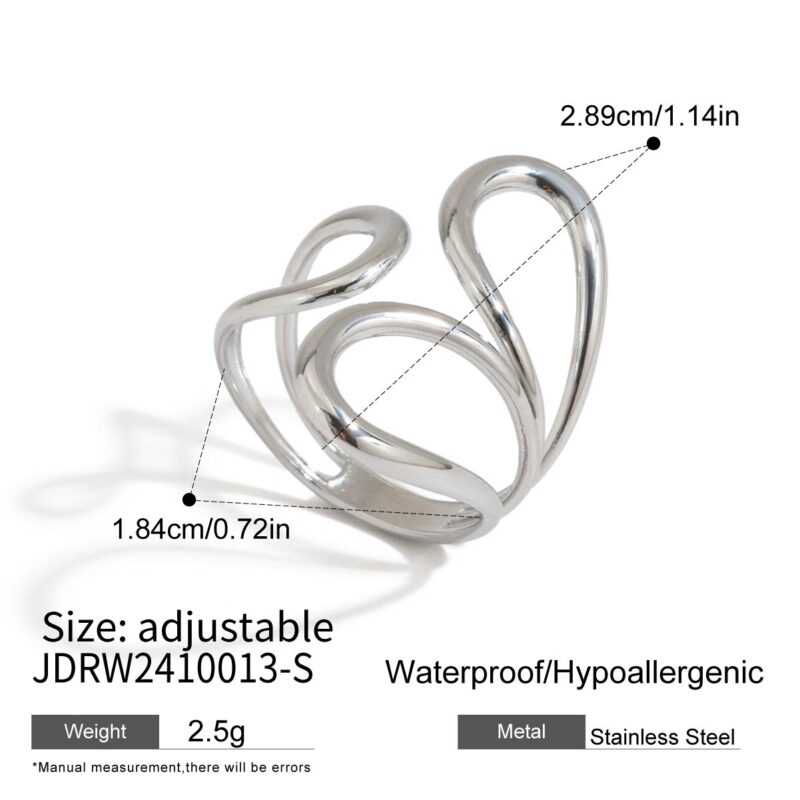 J&D Minimalist Stainless Steel Rippled Adjustable Open Ring Irregular Abstract Line Waterproof Ring Set Jewelry for Women - Image 6