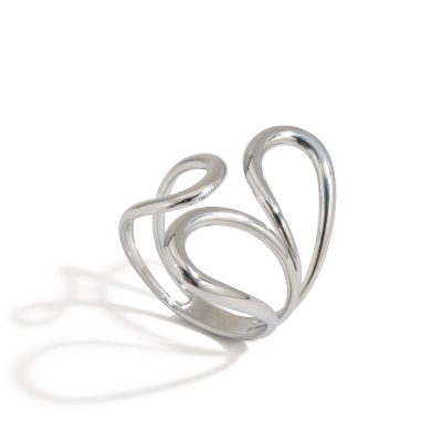 J&D Minimalist Stainless Steel Rippled Adjustable Open Ring Irregular Abstract Line Waterproof Ring Set Jewelry for Women