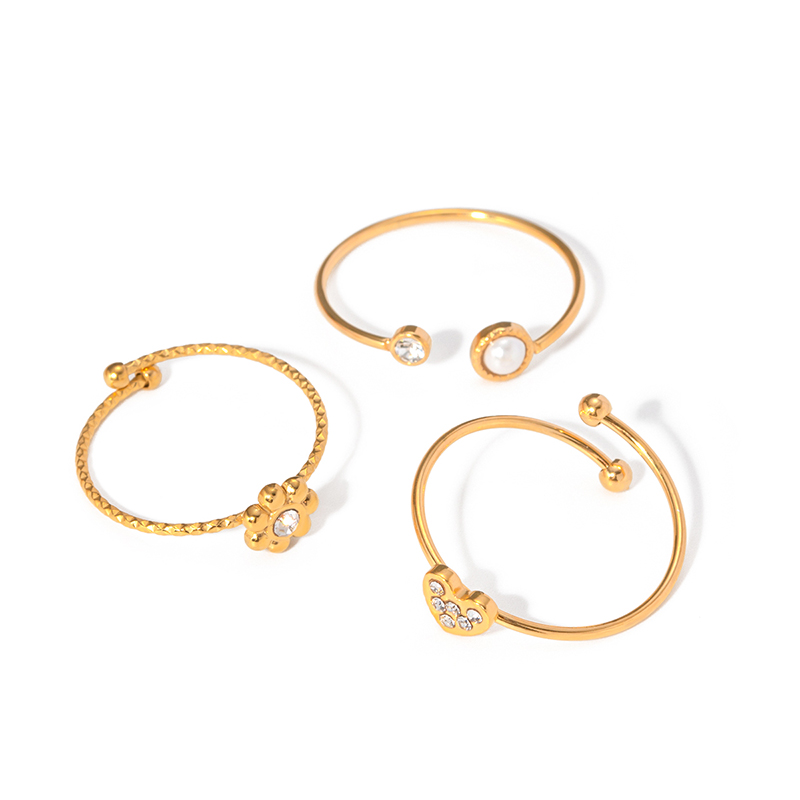 J&D New Trendy 18k Gold Plated Stainless Steel Jewelry Thine Adjustable Flower Finger Ring Set Women
