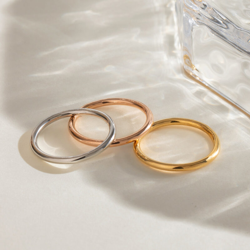 J&D Luxury Chunky Stainless Steel 18K Gold Rings Layered Two Tone Water Drop Zircon Rings - Image 2