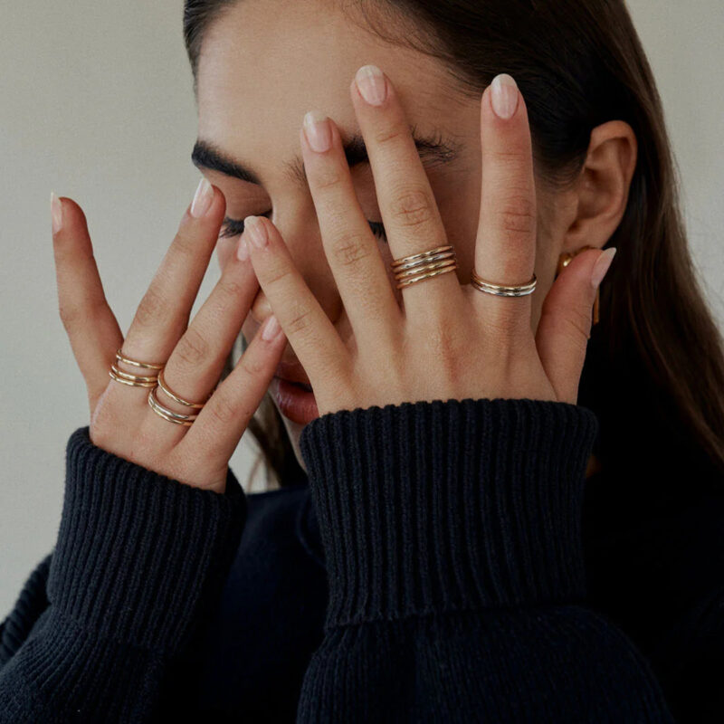 J&D Luxury Chunky Stainless Steel 18K Gold Rings Layered Two Tone Water Drop Zircon Rings - Image 3
