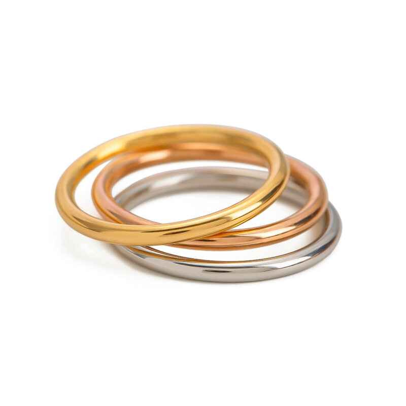 J&D Luxury Chunky Stainless Steel 18K Gold Rings Layered Two Tone Water Drop Zircon Rings