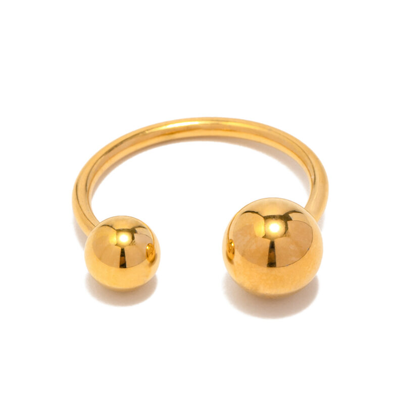 Minimalist 18K Gold Plated Statement Bead Ring Stainless Steel Two Ball Open Ring for Gift