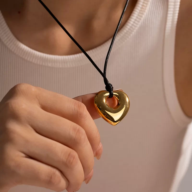 Youthway New Fashion Black Wax Rope Heart Shape Stainless Steel Pendant Necklace Party Jewelry Gift for Women 2023 - Image 2