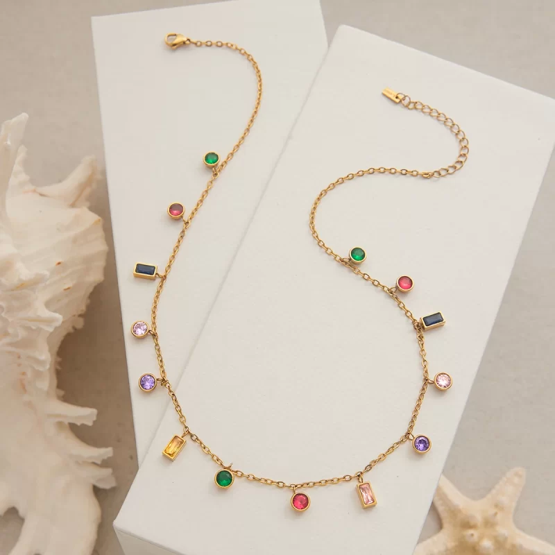 Youthway Color Diamonds Pendant Necklace Style Stainless Steel Charms Jewelry Versatile Daily Summer Jewelry Matching - Image 5