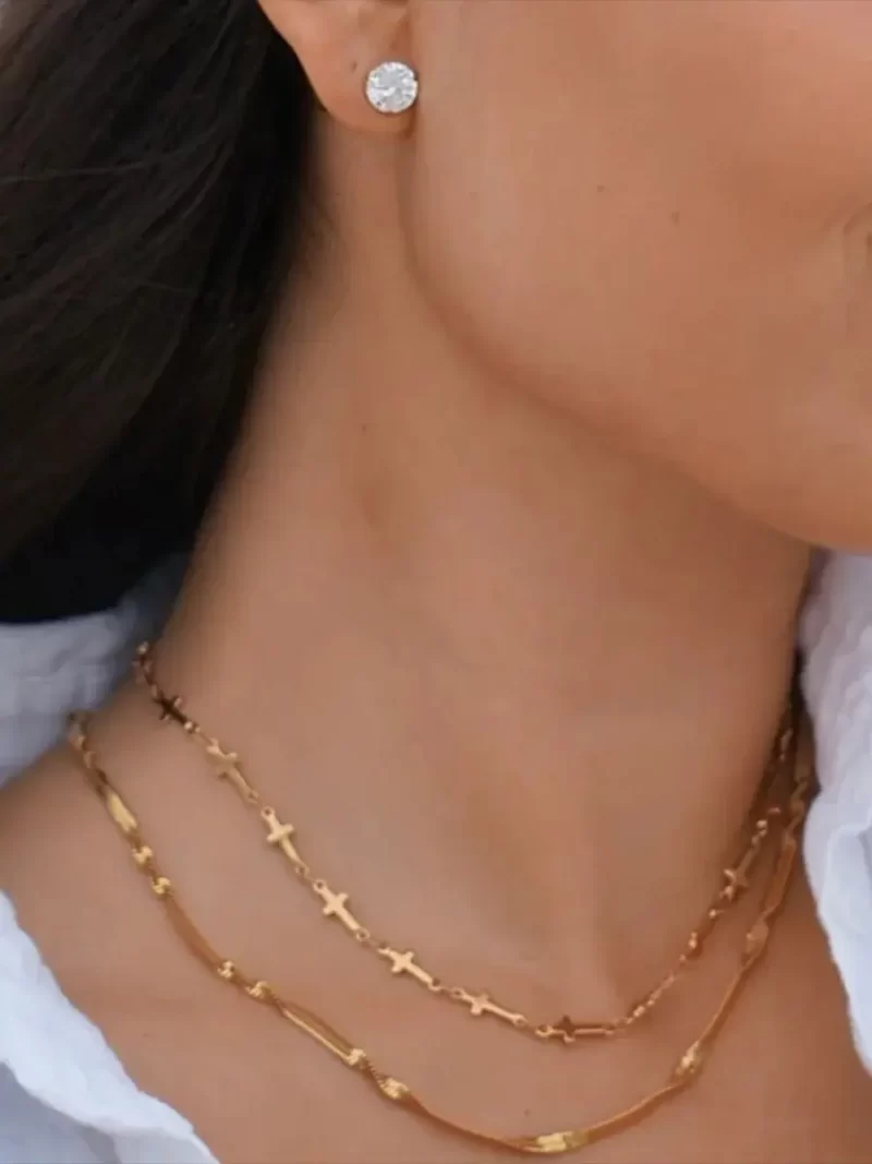 Youthway New Design Trendy Gold Plated Stainless Steel Smooth Cross Chain Necklace For Ladies Anti Allergic Fashion Jewelry Gift - Image 3